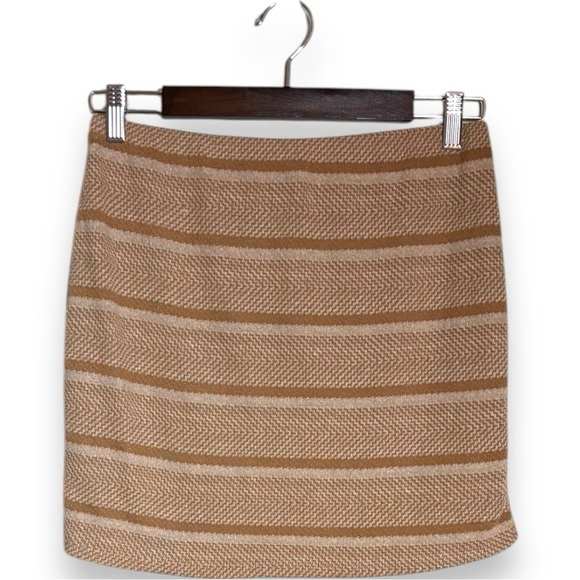 Luca + Grae NWT Bodycon Lined Lg Elastic Waist Woven Nude/Tan Stripe Mini Skirt - Picture 2 of 16